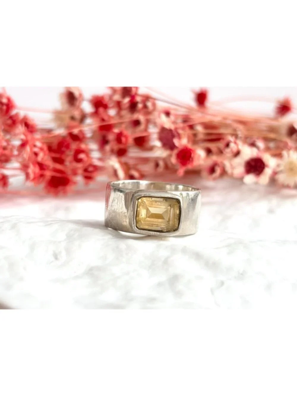 Citrine Semi Precious Gemstone Sterling Silver 925 Vintage Ring - sz 9.75